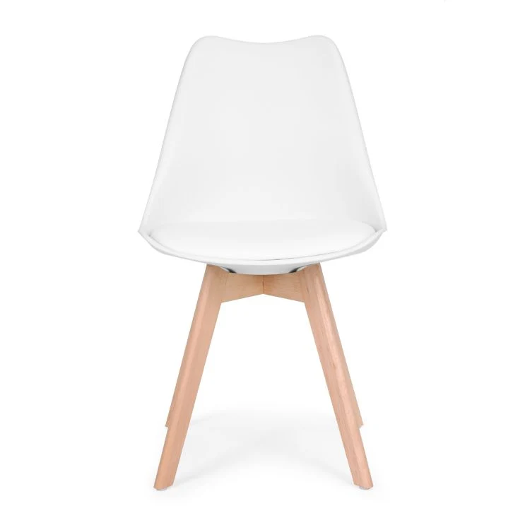 Modern Home Set Van 4 Eetkamerstoelen - Kuip Stoelen Met Eco-Leer Kussen En Beukenhouten Poten - Wit Voordeelstore.nl