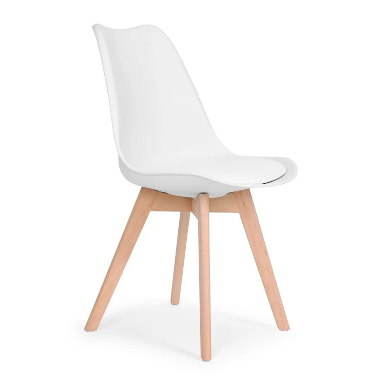 Modern Home Set Van 4 Eetkamerstoelen - Kuip Stoelen Met Eco-Leer Kussen En Beukenhouten Poten - Wit Voordeelstore.nl