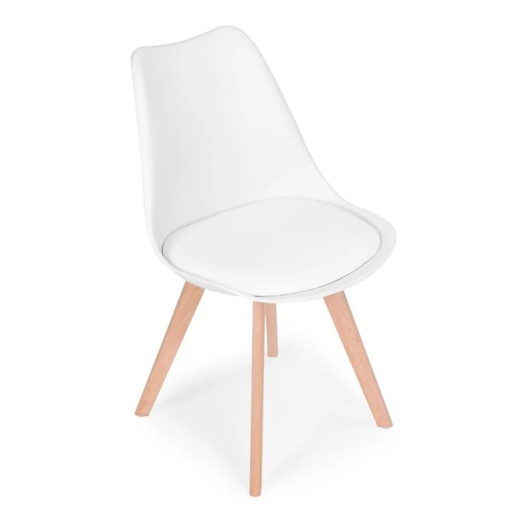 Modern Home Set Van 4 Eetkamerstoelen - Kuip Stoelen Met Eco-Leer Kussen En Beukenhouten Poten - Wit Voordeelstore.nl