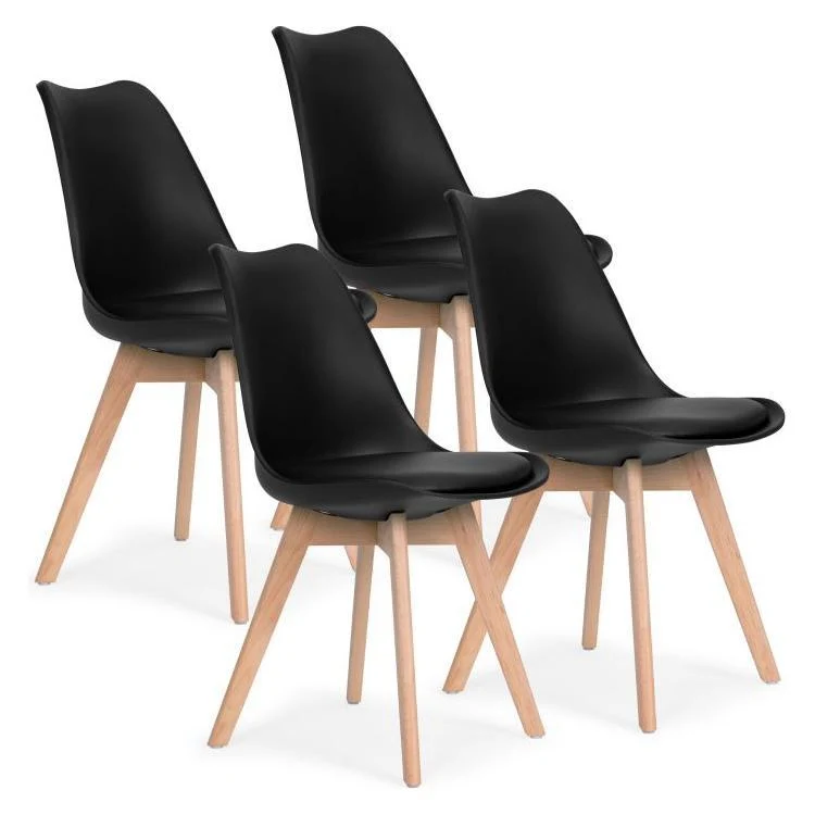 Modern Home Set Van 4 Eetkamerstoelen - Kuip Stoelen Met Eco-Leer Kussen En Beukenhouten Poten - Zwart Voordeelstore.nl