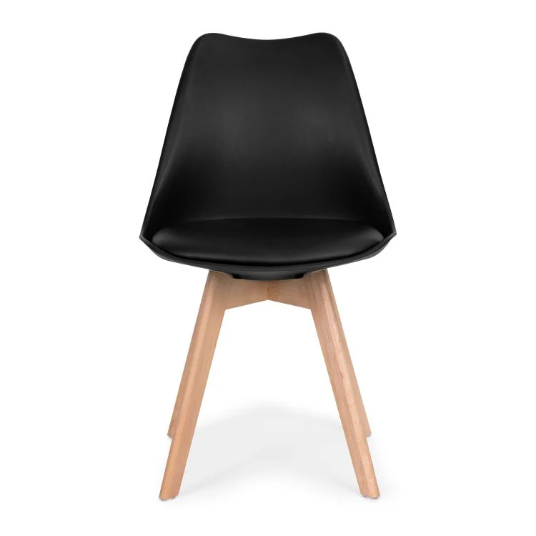 Modern Home Set Van 4 Eetkamerstoelen - Kuip Stoelen Met Eco-Leer Kussen En Beukenhouten Poten - Zwart Voordeelstore.nl