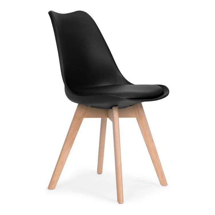 Modern Home Set Van 4 Eetkamerstoelen - Kuip Stoelen Met Eco-Leer Kussen En Beukenhouten Poten - Zwart Voordeelstore.nl