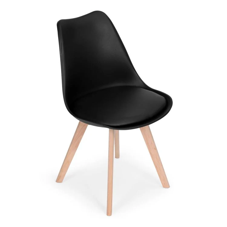 Modern Home Set Van 4 Eetkamerstoelen - Kuip Stoelen Met Eco-Leer Kussen En Beukenhouten Poten - Zwart Voordeelstore.nl