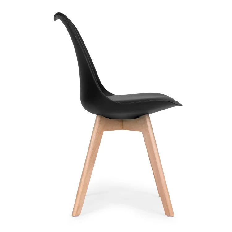Modern Home Set Van 4 Eetkamerstoelen - Kuip Stoelen Met Eco-Leer Kussen En Beukenhouten Poten - Zwart Voordeelstore.nl