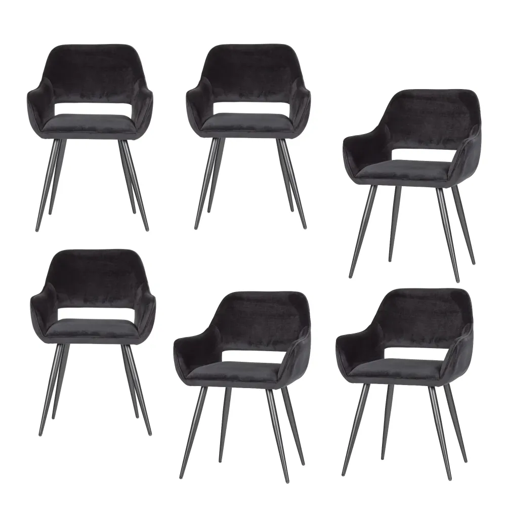 WOOOD eetkamerstoelen Jelle - Velvet - Zwart - Set van 6