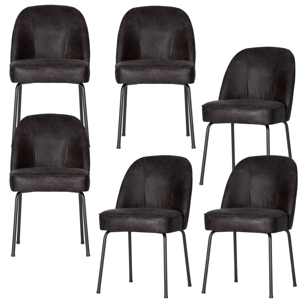 WOOOD eetkamerstoelen Vogue - Leer - Zwart - Set van 6