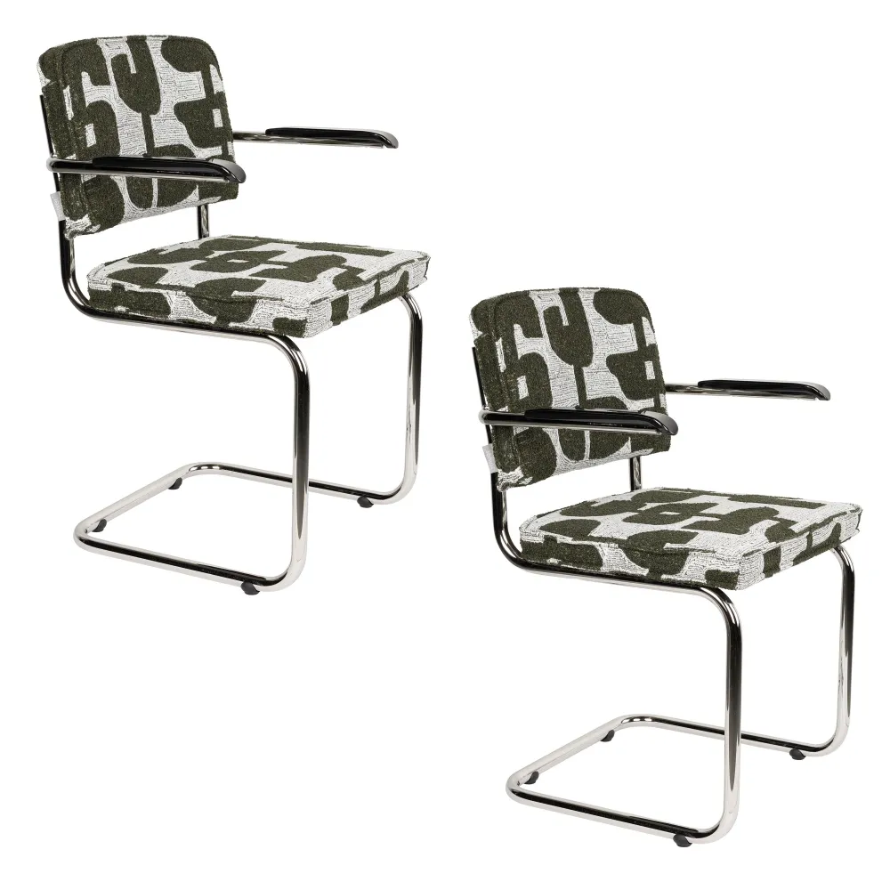 Zuiver Ridge Deco Symbols Eetkamerstoelen Armleuning Groen - Set van 2