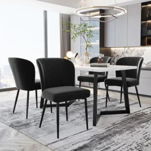 Eettafelset 117x68x75cm met 4 fluwelen stoelen - MDF hout en metaal - Zwart Merax