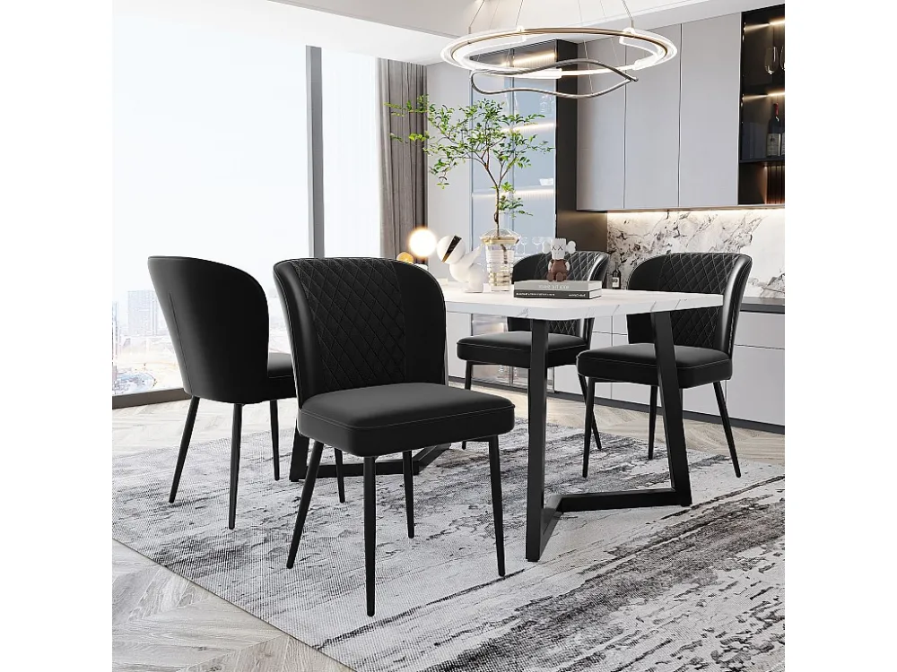 Eettafelset 117x68x75cm met 4 fluwelen stoelen - MDF hout en metaal - Zwart Merax