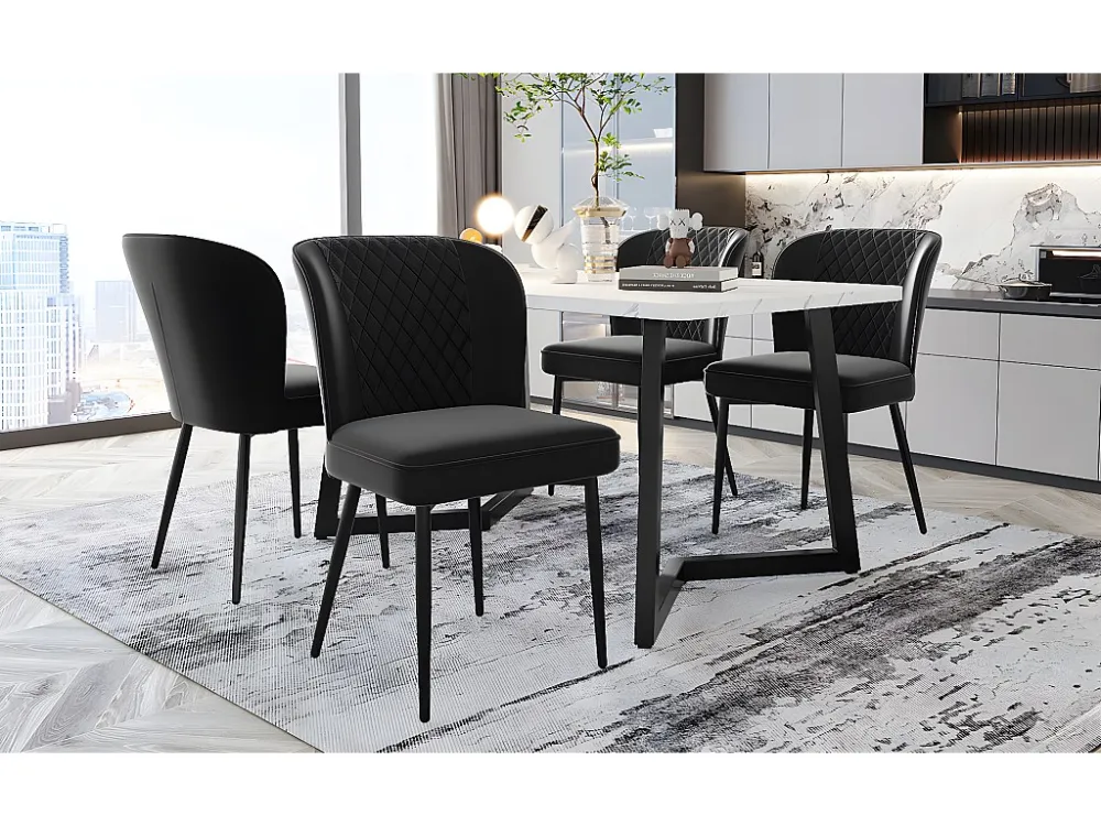 Eettafelset 117x68x75cm met 4 fluwelen stoelen - MDF hout en metaal - Zwart Merax