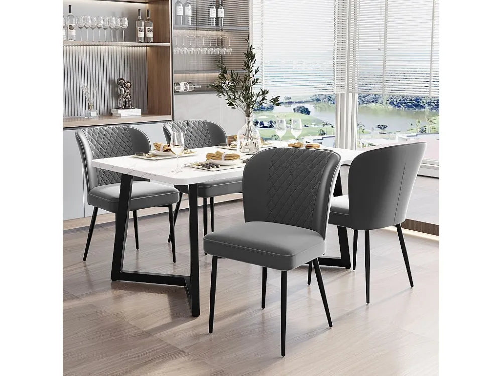 Eettafelset 117x68x75cm met 4 fluwelen stoelen - MDF hout en metaal - Grijs Merax