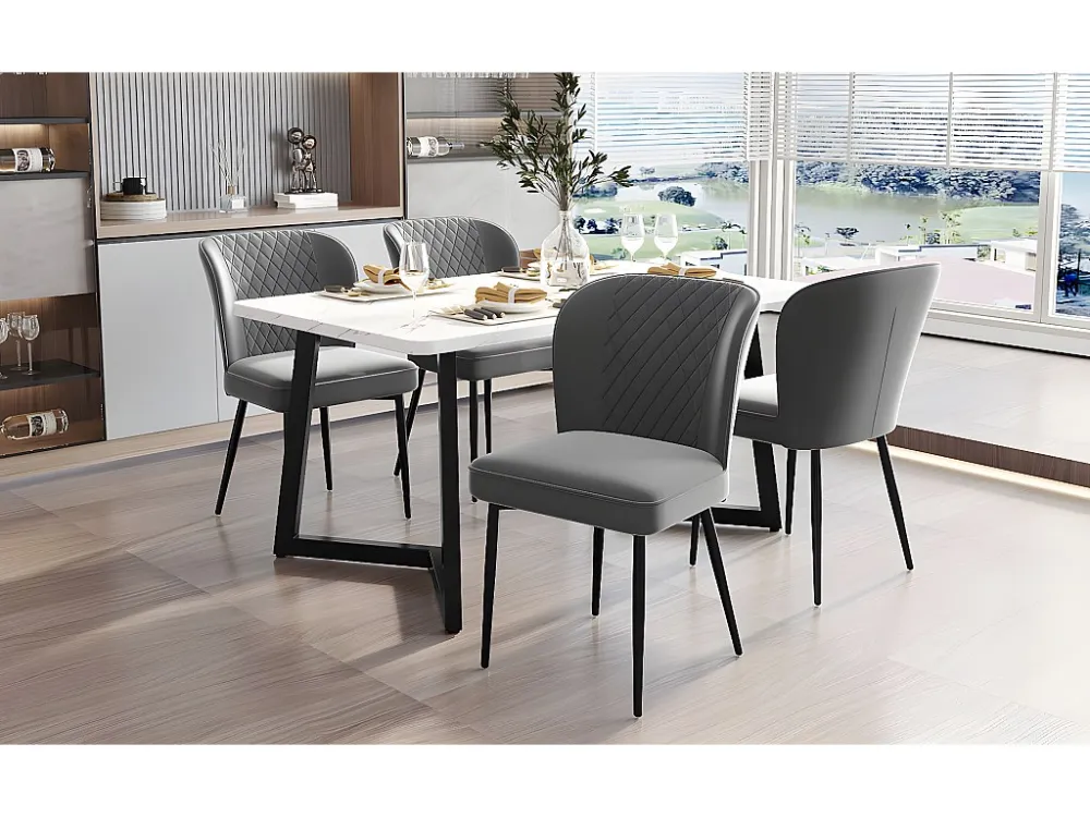 Eettafelset 117x68x75cm met 4 fluwelen stoelen - MDF hout en metaal - Grijs Merax