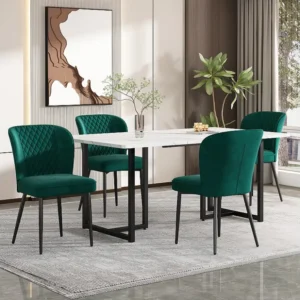 Eettafelset 140 x 80 x 75 cm met 4 fluwelen stoelen - MDF hout en metaal - Groen Merax