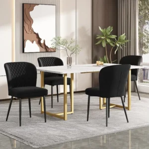 Eettafelset 140 x 80 x 75 cm met 4 fluwelen stoelen - MDF hout en goud metaal - Zwart Merax