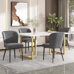 Eettafelset 140 x 80 x 75 cm met 4 fluwelen stoelen - MDF hout en goud metaal - Grijs Merax