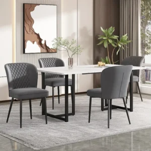 Eettafelset 140 x 80 x 75 cm met 4 fluwelen stoelen - MDF hout en metaal - Grijs Merax