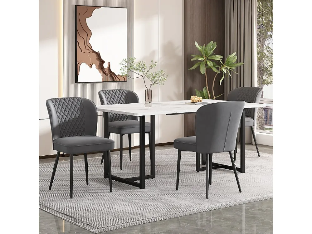 Eettafelset 140 x 80 x 75 cm met 4 fluwelen stoelen - MDF hout en metaal - Grijs Merax