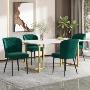 Eettafelset 140 x 80 x 75 cm met 4 fluwelen stoelen - MDF hout en goud metaal - Groen Merax