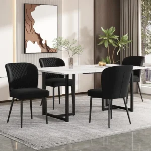 Eettafelset 140 x 80 x 75 cm met 4 fluwelen stoelen - MDF hout en metaal - Zwart Merax