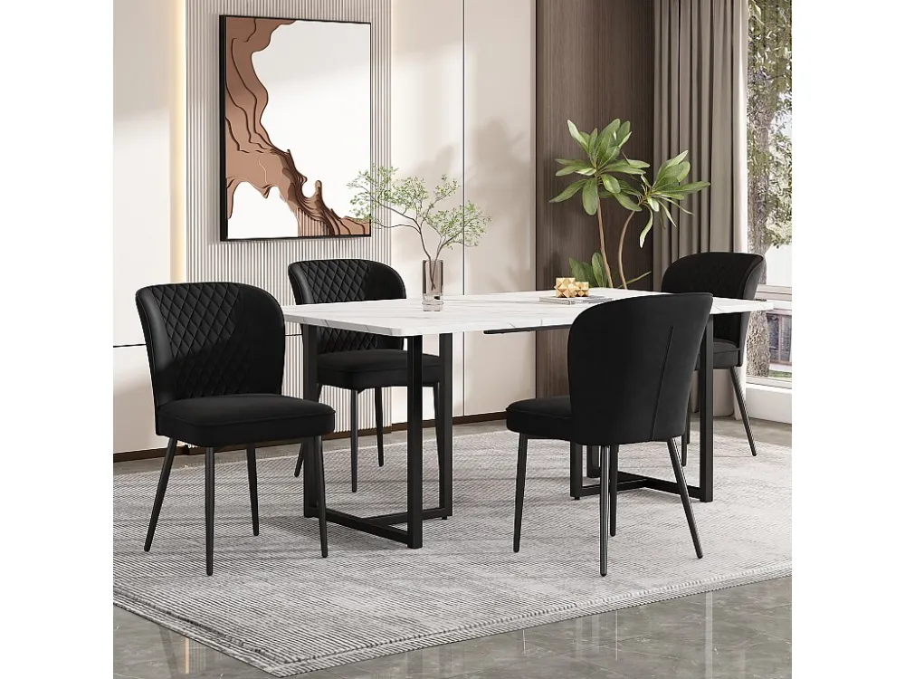 Eettafelset 140 x 80 x 75 cm met 4 fluwelen stoelen - MDF hout en metaal - Zwart Merax