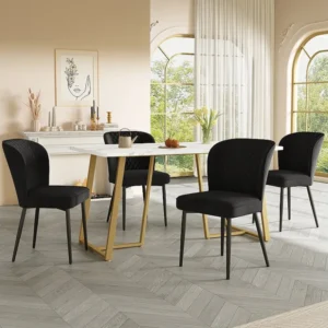 Eettafelset 140 x 80 x 75 cm met 4 fluwelen stoelen - MDF + goud metaal - Zwart Merax