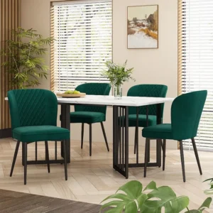 Eettafelset met 4 fluwelen stoelen - MDF hout en metaal - Groen Merax