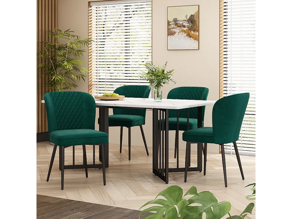 Eettafelset met 4 fluwelen stoelen - MDF hout en metaal - Groen Merax