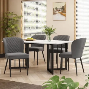 Eettafelset met 4 fluwelen stoelen - MDF hout en metaal - Grijs Merax