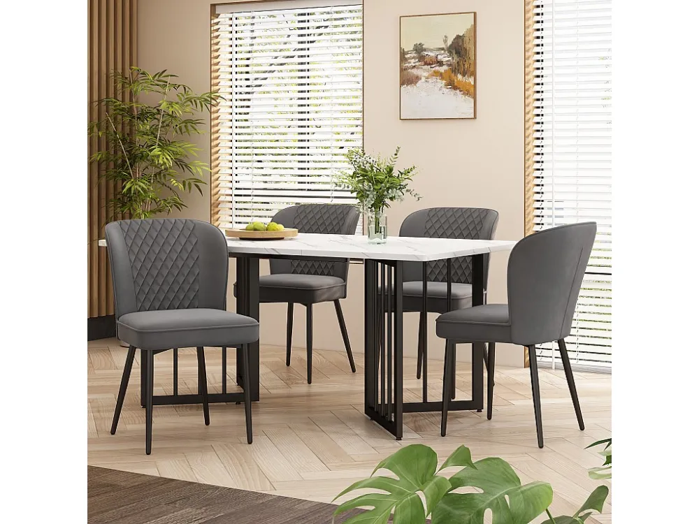 Eettafelset met 4 fluwelen stoelen - MDF hout en metaal - Grijs Merax