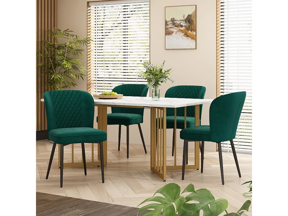 Eettafelset met 4 fluwelen stoelen - MDF hout en goud metaal - Groen Merax