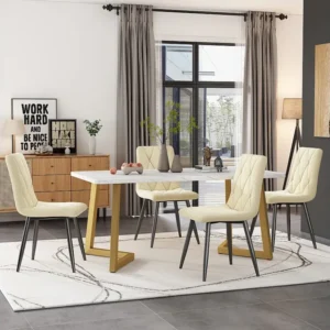 Tafelset + 4 fluwelen stoelen - goud metalen poten - beige Merax