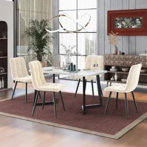 Tafelset + 4 fluwelen stoelen - metalen poten - beige Merax