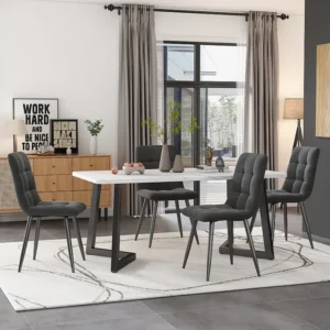 Tafelset + 4 fluwelen stoelen - metalen poten - grijs en wit Merax