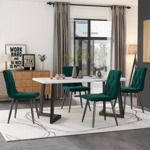Tafelset + 4 fluwelen stoelen - metalen poten - groen en wit Merax