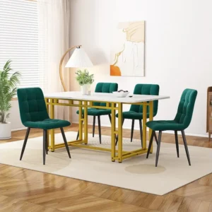 Tafelset + 4 fluwelen stoelen - tafel 120 x 70 cm - goud metalen poten - groen en wit Merax