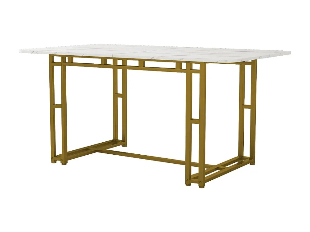 Tafelset + 4 fluwelen stoelen - tafel 120 x 70 cm - goud metalen poten - grijs en wit Merax