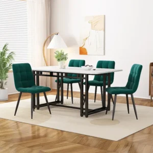 Tafelset + 4 fluwelen stoelen - tafel 120 x 70 cm - metalen poten - groen en wit Merax