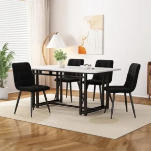 Tafelset + 4 fluwelen stoelen - tafel 120 x 70 cm - metalen poten - zwart en wit Merax