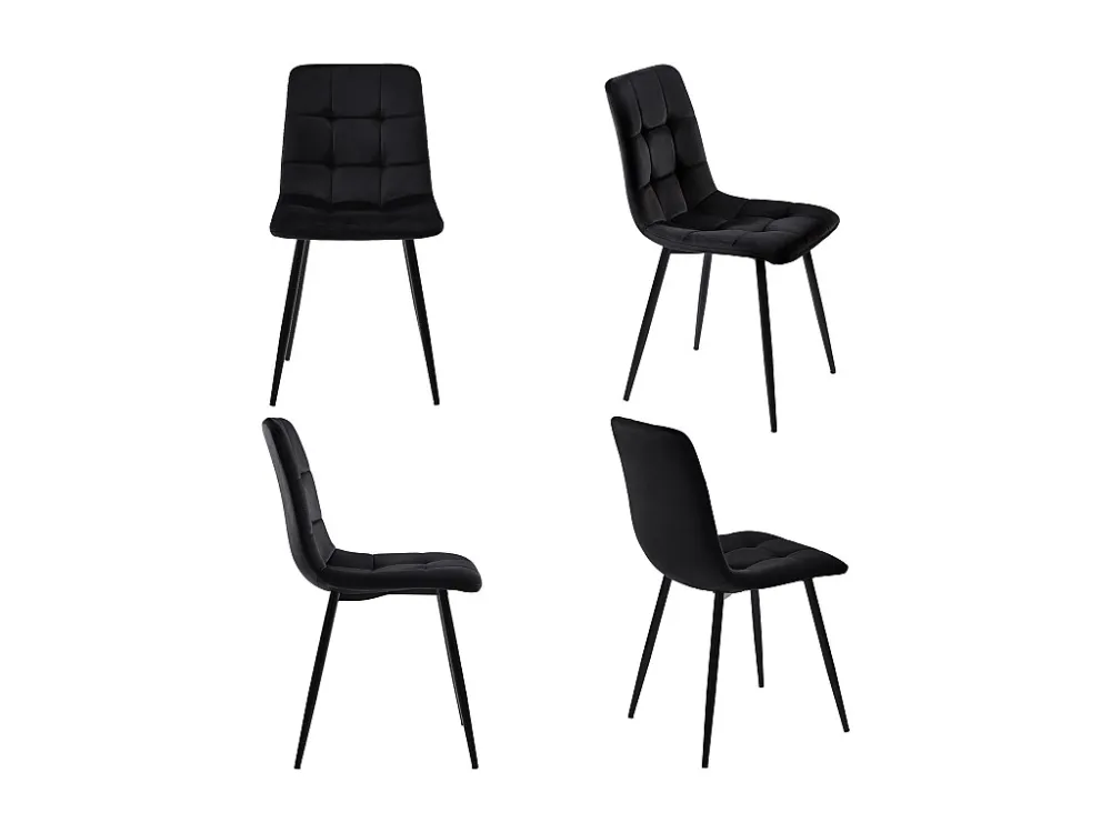 Tafelset + 4 fluwelen stoelen - tafel 120 x 70 cm - metalen poten - zwart en wit Merax