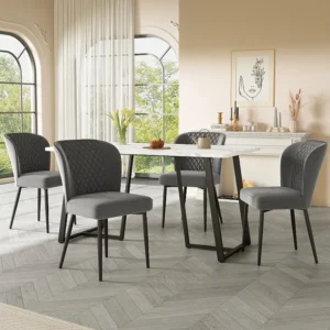 Tafelset met 4 fluwelen stoelen - MDF + metaal - grijs Merax