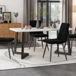 Set tafel en 4 stoelen - zwarte tafel 117x68cm - zwart fluwelen stoel ModernLuxe