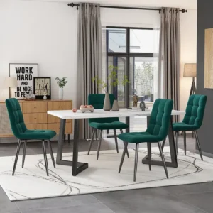 Set tafel en 4 stoelen - zwarte tafel 117x68cm - metalen structuur - groene fluwelen stoel ModernLuxe