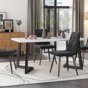 Set tafel en 4 stoelen - zwarte tafel 117x68cm - grijze fluwelen stoel ModernLuxe