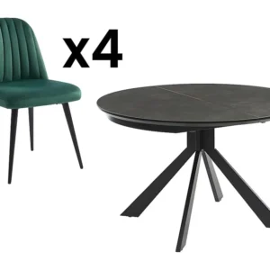 Set eettafel CLARA + 4 stoelen ELEANA - Antraciet & groen - Koop nu eenvoudig en goedkoop
