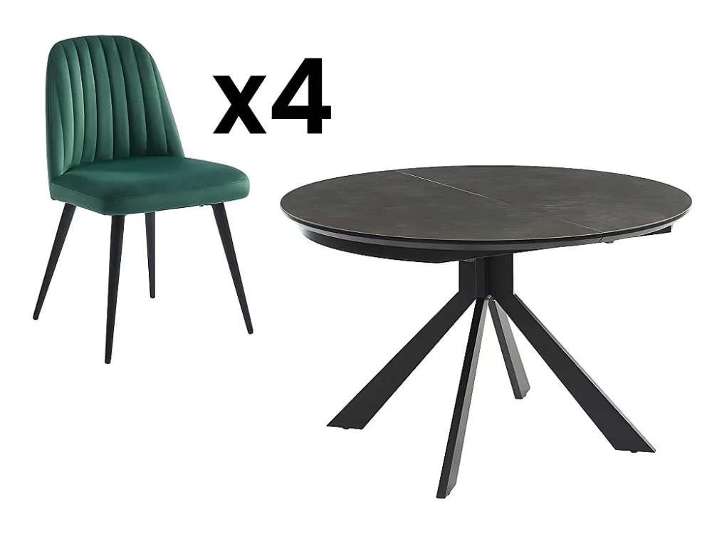 Set eettafel CLARA + 4 stoelen ELEANA - Antraciet & groen - Koop nu eenvoudig en goedkoop