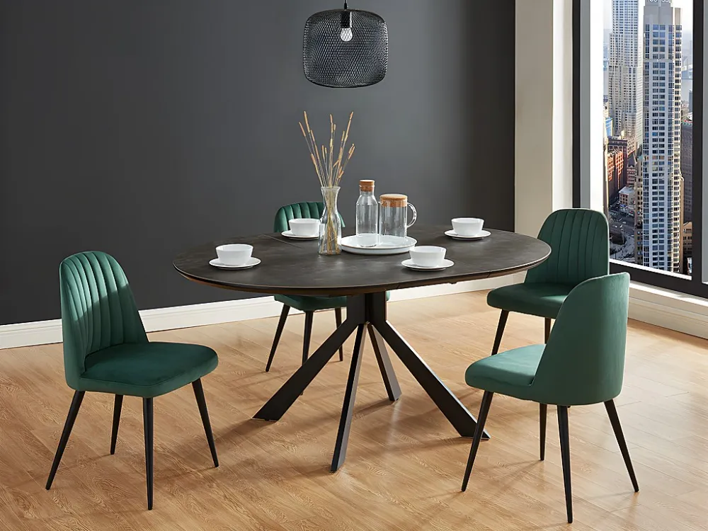Set eettafel CLARA + 4 stoelen ELEANA - Antraciet & groen - Koop nu eenvoudig en goedkoop