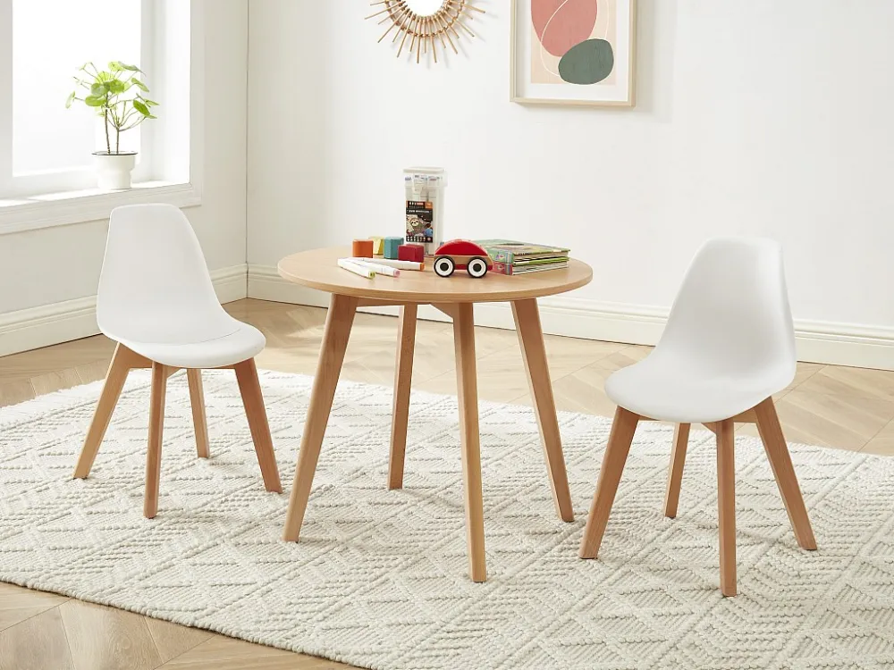 Set van kindertafel LOULOUNE + 2 stoelen LILINOU - Naturel en wit