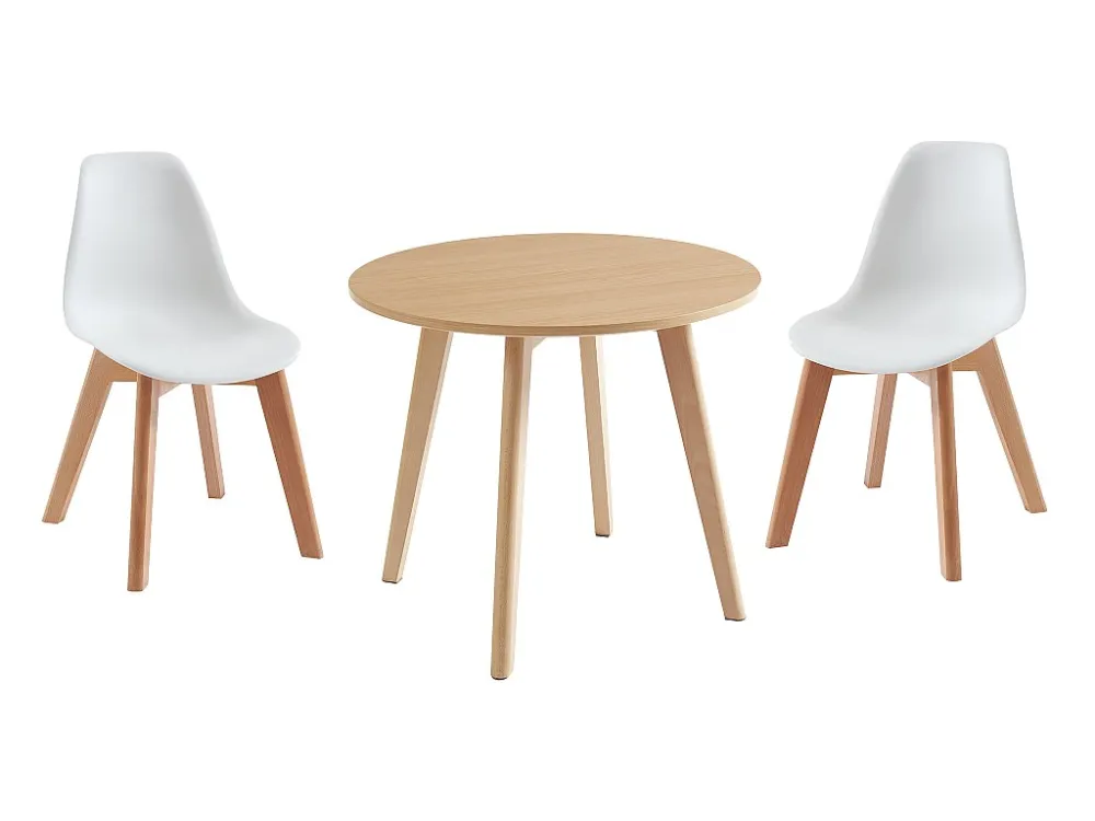 Set van kindertafel LOULOUNE + 2 stoelen LILINOU - Naturel en wit