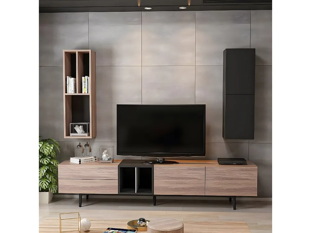 Elettra TV-Meubel, Zwart, Grenen, 195x37x90 cm, EPIKASA