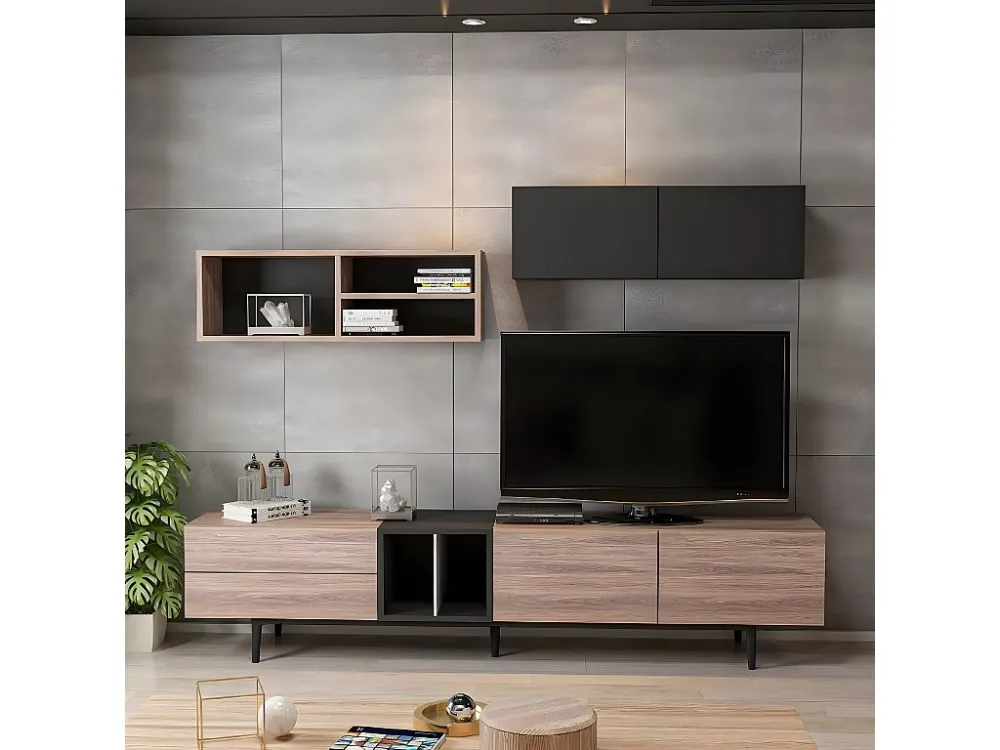 Elettra TV-Meubel, Zwart, Grenen, 195x37x90 cm, EPIKASA